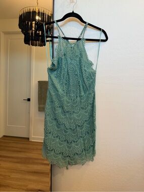 Free People Teal Lace Mini Dress